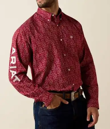 Ariat® Men's L/S Red Scroll Print Team Dylan Classic Fit Button Shirt - Mens