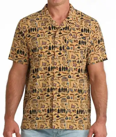 Cinch® Men's S/S Brown OK Corral Button Camp Shirt - Mens