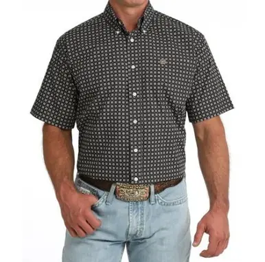 Cinch® Men's S/S Navy/Cream Geo Print Button Shirt - Mens