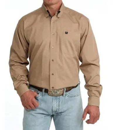Cinch® Men's L/S Solid Khaki Button Shirt - Brands