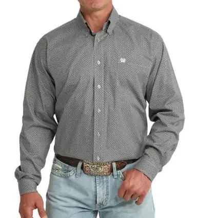 Cinch® Men's L/S Grey/Black Geo Print Button Shirt - Mens