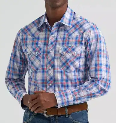 Wrangler Retro® Men's L/S Daisy Blue Plaid Snap Shirt - Mens