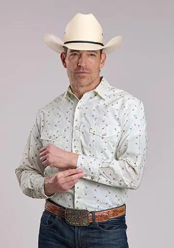 Roper® Men's L/S Cream Floral Print Snap Shirt - Mens