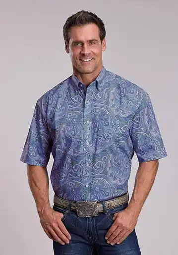 Stetson® Men's S/S Blue Meadow Paisley Print Button Shirt - Mens