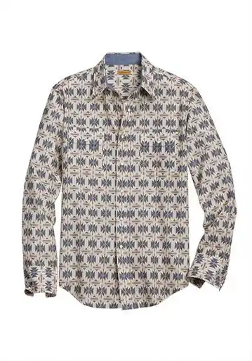 Tin Haul® Men's L/S Cream/Blue Aztec Print Snap Shirt - Mens