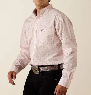 Ariat® Men's L/S Barely Pink Geo Print WF Wally Fitted Button Shirt - Mens