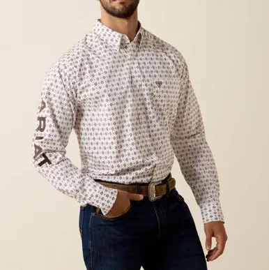 Ariat® Men's L/S White/Red Geo Print Team Dallas Classic Fit Button Shirt - Mens