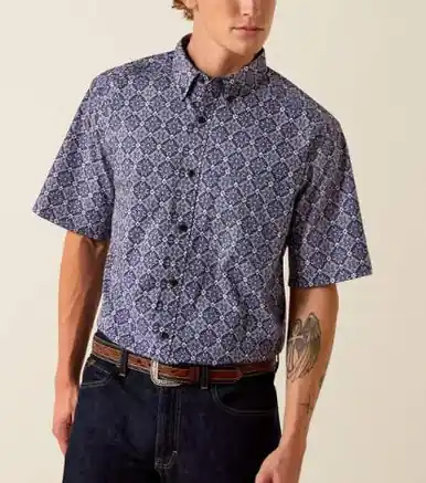 Ariat® Men's S/S Evening Blue Medallion Print Bill Classic Fit Button Shirt - Mens