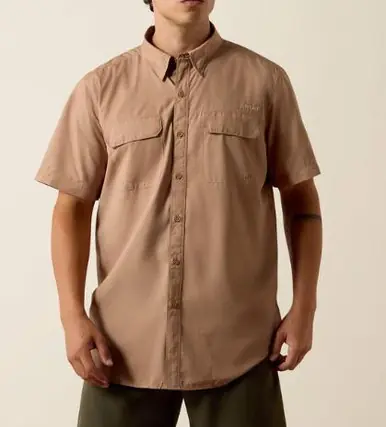 Ariat® Men's S/S Tan Cartouche VentTEKt Outbound Fitted Button Shirt - Mens
