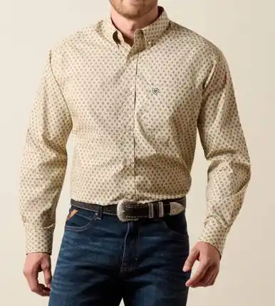 Ariat® Men's L/S Tan/Navy Aztec Print Stu Classic Fit Button Shirt - Brands