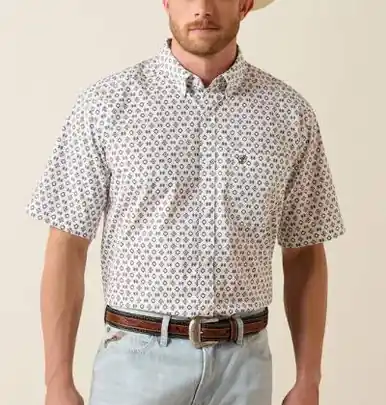 Ariat® Men's S/S White Aztec Print Seton Classic Fit Button Shirt - Brands