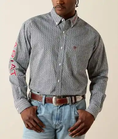 Ariat® Men's L/S Black/White Geo Print Team Ward Classic Fiit Button Shirt - Mens