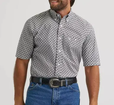 Wrangler® George Strait™ Men's S/S Grey Medallions Button Shirt - Brands