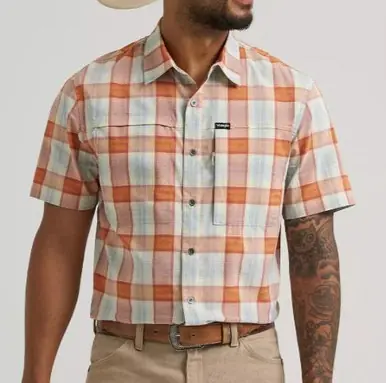 Wrangler® Men's S/S Pear Sorbet Plaid ATG Button Hike Shirt - Mens