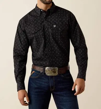 Ariat® Men's L/S Black Medallion Print Fritz Classic Fit Snap Shirt - Brands