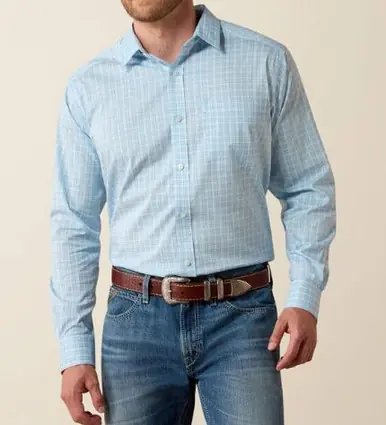 Ariat® Men's L/S Crystal Blue Plaid Everything Classic Fit Button Shirt - Mens