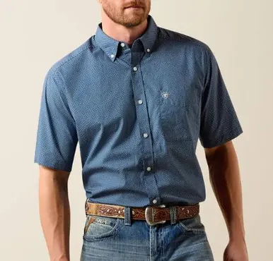 Ariat® Men's S/S Key Largo Mini Geo Print Storm Classic Fit Shirt - Brands