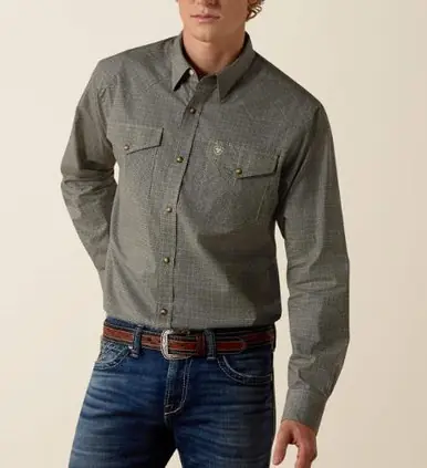 Ariat® Men's L/S Black Medallion Print Floyd Fitted Snap Shirt - Mens