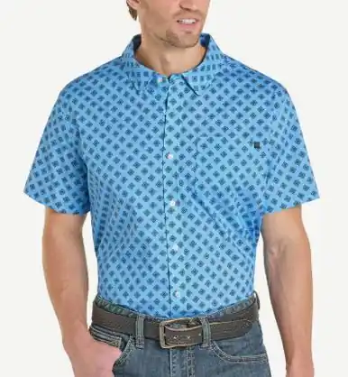 Rock & Roll Denim® Men's S/S Sky Blue Aztec Print TEK Western Button Shirt - Mens