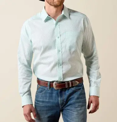 Ariat® Men's L/S Green Blue SW Crosses Classic Fit Button Shirt - Mens