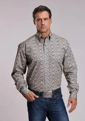 Stetson® Men's L/S Grey Bandana Print Button Shirt - Mens