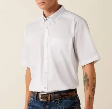 Ariat® Men's S/S Solid White Lightweight Twill Classic Fit Shirt - Kids