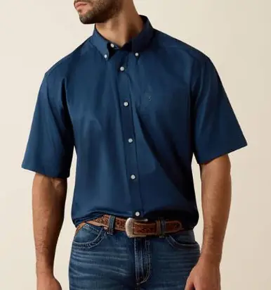 Ariat® Men's S/S Key Largo Navy Twill Button Shirt - Mens