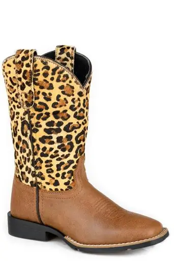 Roper® Girls' Tan/Leopard Square Toe Boots - Footwear