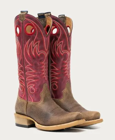 Hyer® Ladies' Tan/Dark Cerise Pink Sun City Cutter Toe Boots - Footwear