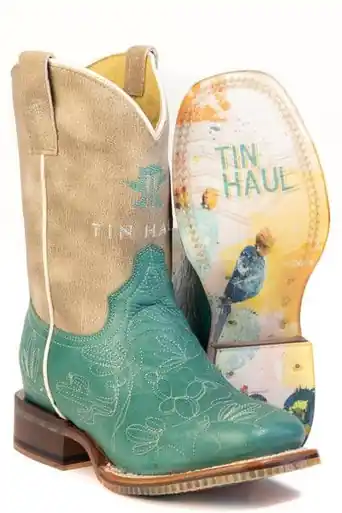 Tin Haul® Little Kids' Turquoise Cacti/Tan Square Toe Boots - Footwear