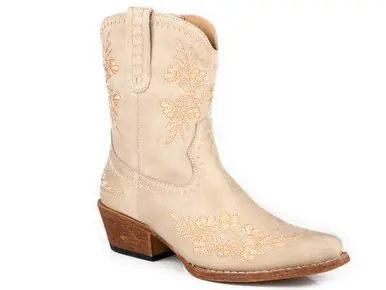 Roper® Ladies' Bone Vintage Floral Snip Toe Booties - Footwear