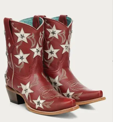Corral® Ladies' Red/Stars Overlay Ankle Boots - Brands