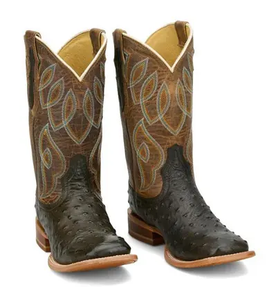Tony Lama® Ladies' Dark Chocolate Ostrich/Gold Goat Cheyenne Square Toe Boots - Brands