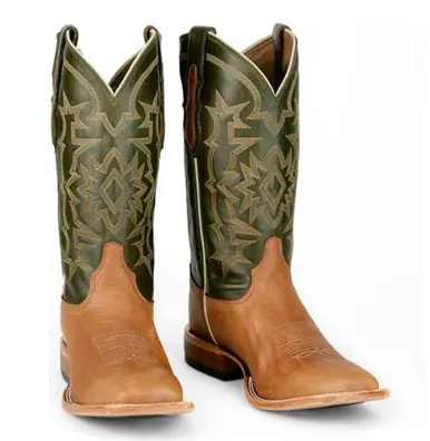 Tony Lama® Men's Tan Cowhide/Green Samuel Square Toe Boots - Footwear