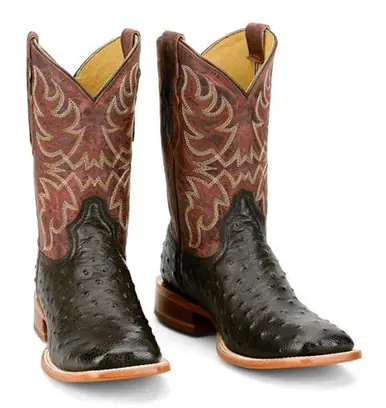 Tony Lama® Men's Blaine Dark Chocolate FQ Ostrich/Rust Goat Square Toe Boots - Footwear