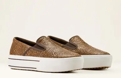 Ariat® Ladies' Brown Floral Embossed Skylar Slip-On Shoes
