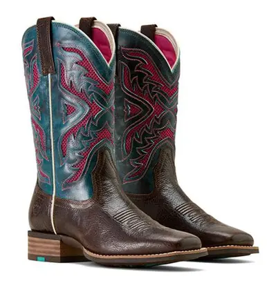 Ariat® Ladies' Chocolate/Teal San Angelo VentTEK 360 Square Toe Boots - Brands