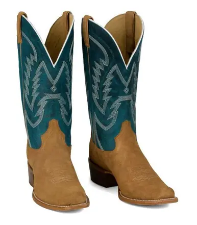 Tony Lama® Men's Taupe Suede/Teal Jax 13" Arena Toe Boots - Brands