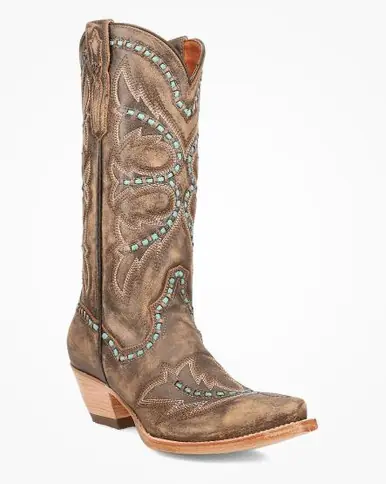 Dan Post® Ladies' Honey/Turquoise Stitched Mesa Snip Toe Boots - Footwear