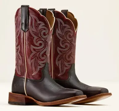 Ariat® Ladies' Chocolate/Deep Red County Lane Square Toe Boots - Footwear
