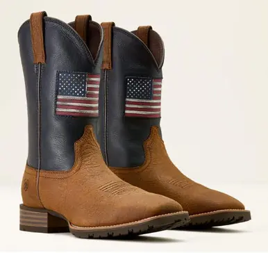 Ariat® Men's Earth/Nightfall Navy Hybrid Rancher Patriot Square Toe Boots - Footwear