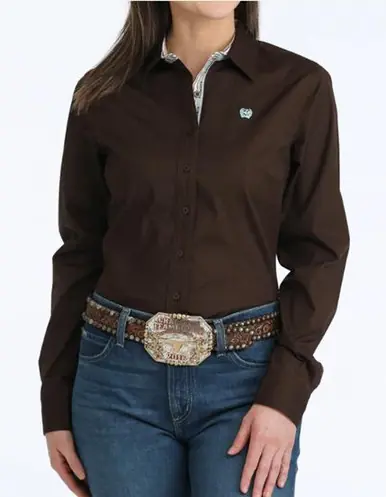 Cinch® Ladies' L/S Brown Stretch Arena Fit Button Shirt