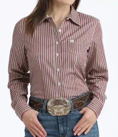 Cinch® Ladies' L/S Red Striped Tencel™ Arena Fit Button Shirt