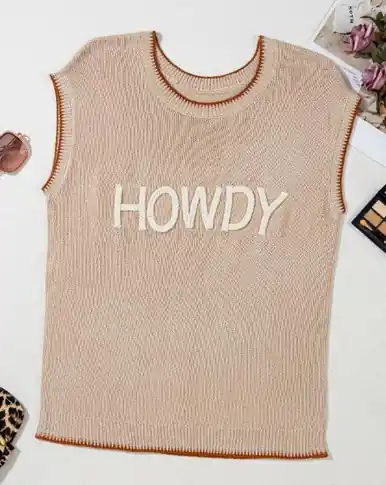 Dear-Lover® Ladies' Cap Sleeve Tan Howdy Knit Sweater