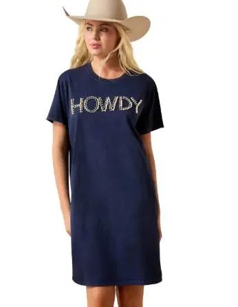 Ariat® Ladies' S/S Navy Pearl Howdy T-Shirt Dress