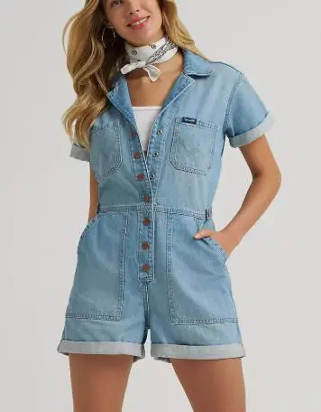 Wrangler® Ladies' Light Denim Utility Snap Romper - Brands