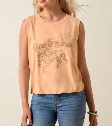 Ariat® Ladies' Orange Chiffon Wild Roper YeeHaw Tank