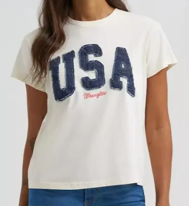 Wrangler® Ladies' S/S Egret Denim USA Graphic T-Shirt
