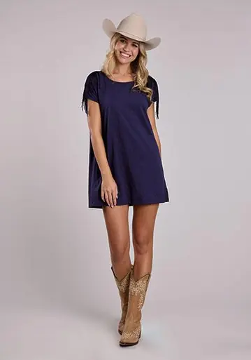 Roper® Ladies' S/S Navy Fringed T-Shirt Dress