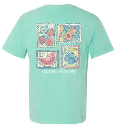 Southern Fried Cotton® Ladies' S/S Chalky Mint Green Sweet Stamps T-Shirt
